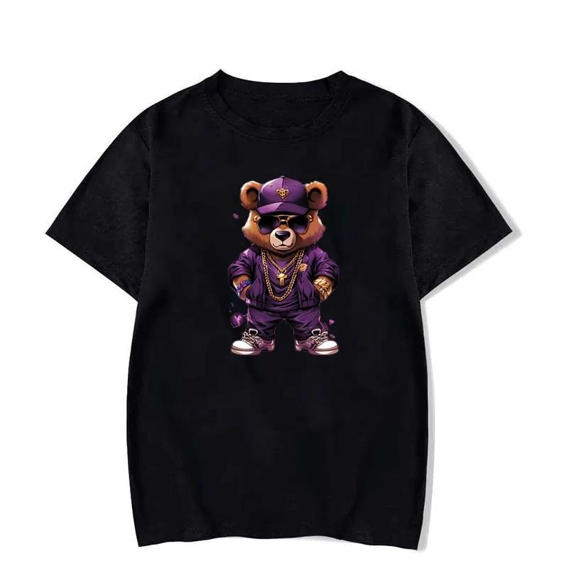 Hip - Hop Royal Bear Tee: Purple Tracksuit, Gold Chains, Street Swag T - Shirt