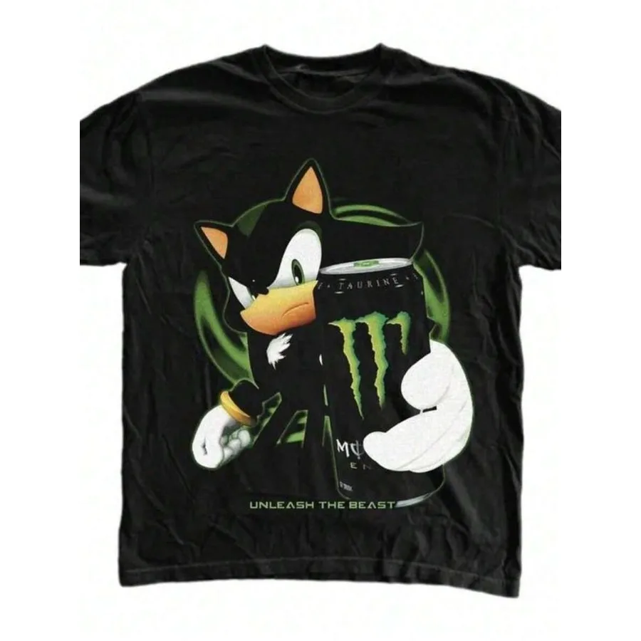 Camiseta negra vintage, paquete de 1, camiseta retro Unleash The Beast Energy Drink, camiseta Shadow The Hedgehog con diseño de bebida monstruosa, unisex G
