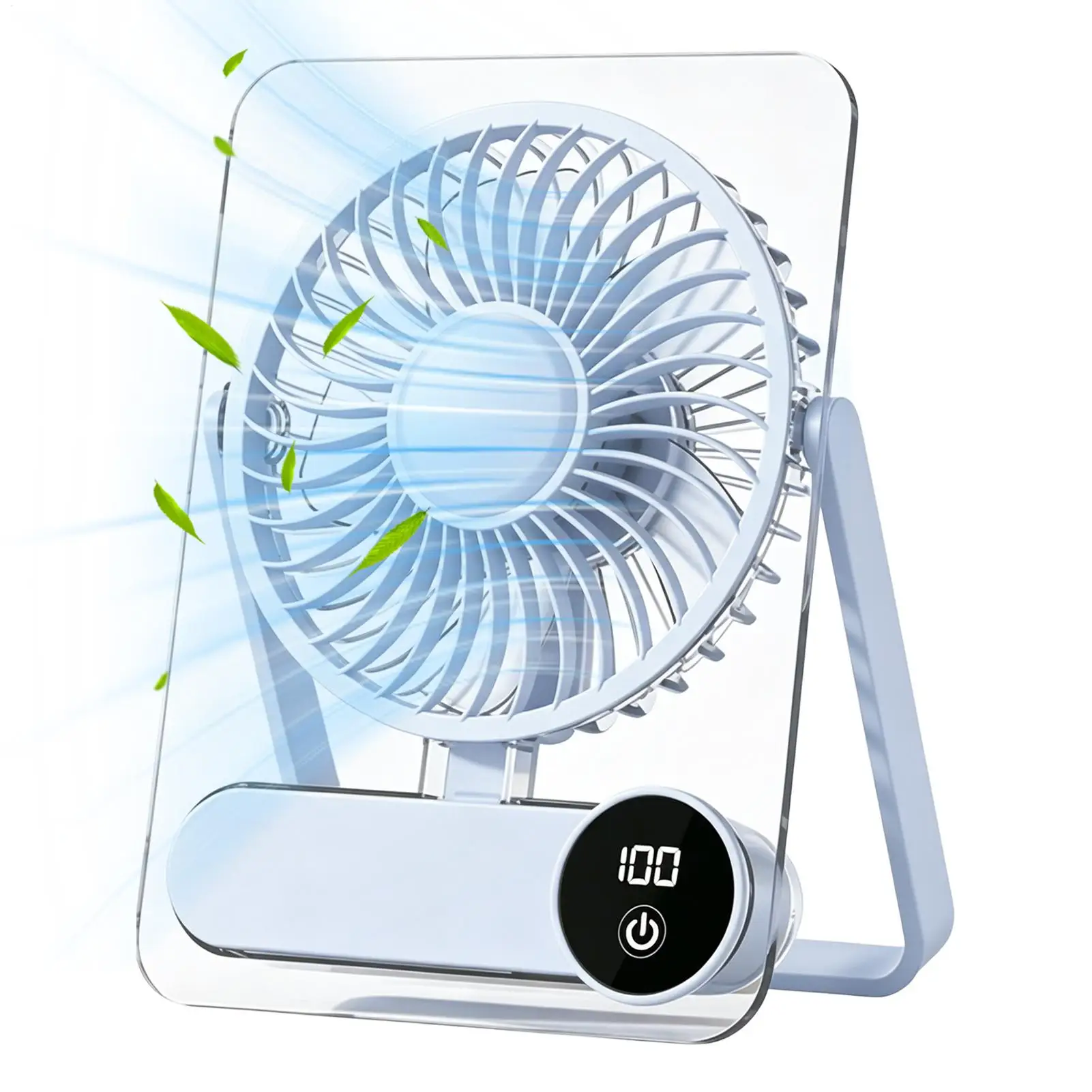 Desk Fan Table Portable USB Rechargeable 180 Degree Tilt Folding Personal With Power Display 100 Speeds Ultra Quiet for Home