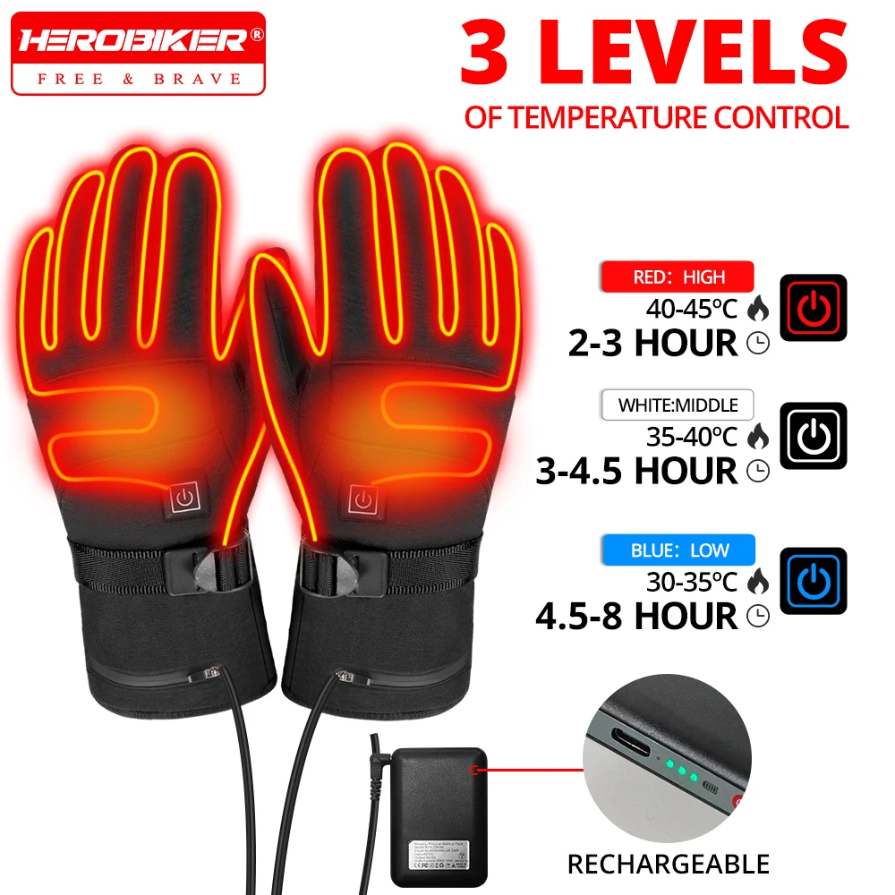 

Heating Gloves Waterproof Heated Rechargeable Gloves Electric Heated Touch Screen Heating Motorcycle Riding Gloves Winter Warm