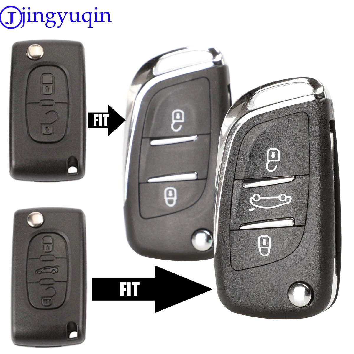 jingyuqin 2 Button Modified Flip Folding Key Shell Case For CITROEN C2 C3 C4 C5 C6 For Peugeot 207 307 308 407 807 CE536