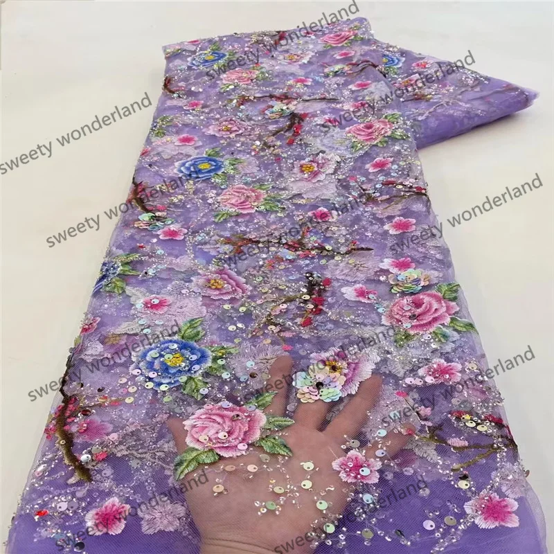 Luxury Embroidery Lace Fabric 2026 Exquisite Multi Color Sequin Beaded African Tulle Fabrics For Prom Evening Dress