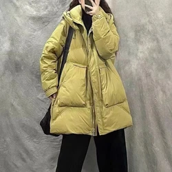 Women's Mid-length Loose Hooded Down Jackets, Casual Parka, Monochromatic, Thick, Loose, Snow, New, Winter