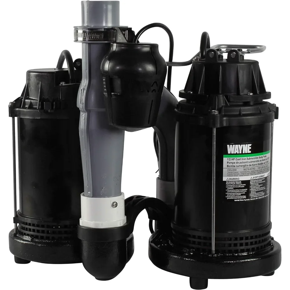 WAYNE - 1/2 HP seminterrato [pozzetto] [pompa] sistema con interruttore a galleggiante verticale integrato e capacità di backup 12 Volt [batteria]