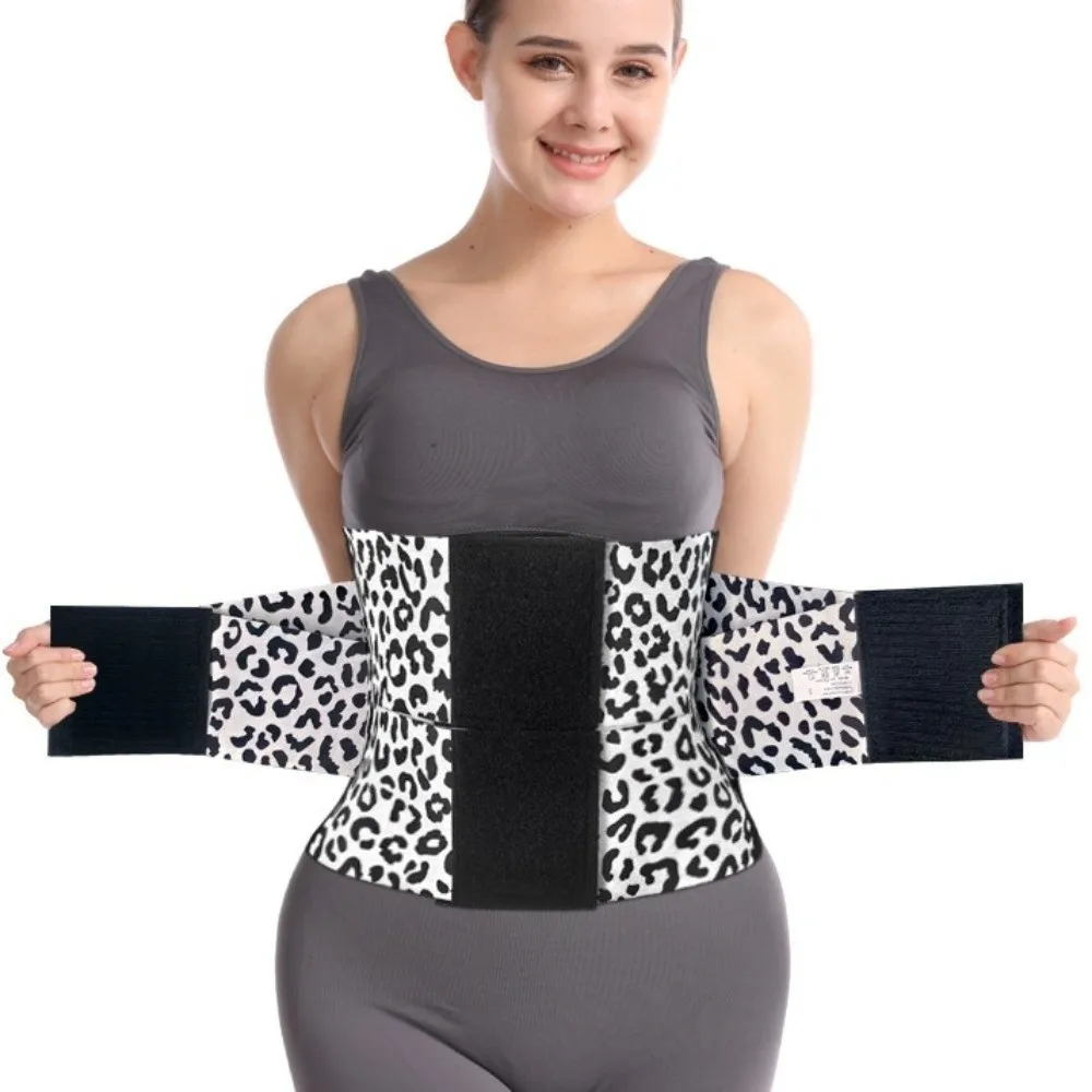Modelador Corporal Pós-Parto com Estampa de Leopardo, Cinta Modeladora Sem Costura para Controle Abdominal, Cinto Redutor de Cintura para Mulheres, Treinador de Cintura Comprimido para Yoga