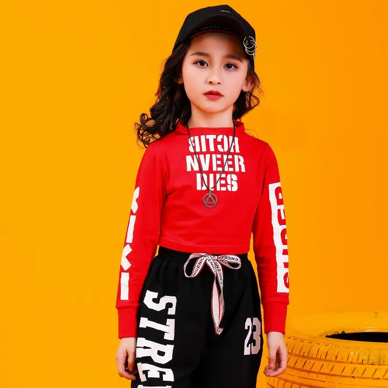 Costume Ballroom Dancing Girls Women Dress Clothes Hip Hop Clothing Kids Sweatshirt Top Crop Shirts Casual Pants Street Dance