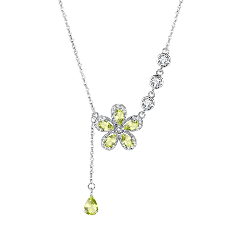925 Sterling Pure Silver Necklace Pendant for Women Topaz Citrine Garnet Amethyst Peridot Jewlery Gift Flower Shape Bride