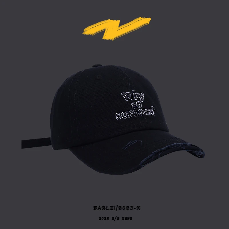 Korean Trend Retro Hole Why So Serious Letter Embroidered Cap Women Spring Summer Outdoor Leisure Men Adjustable Baseball Hat image 4