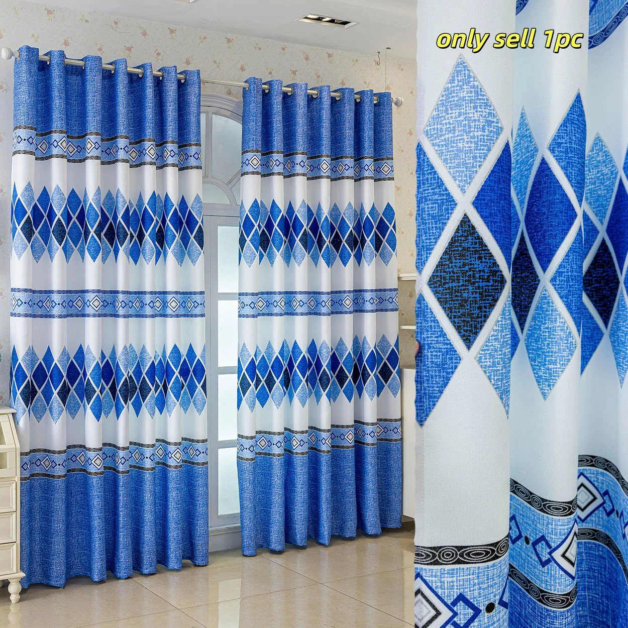 1-panel fashion geometric jacquard blackout curtain, top ring hanging, suitable for living room, bedroom, balcony, kitchen, curt