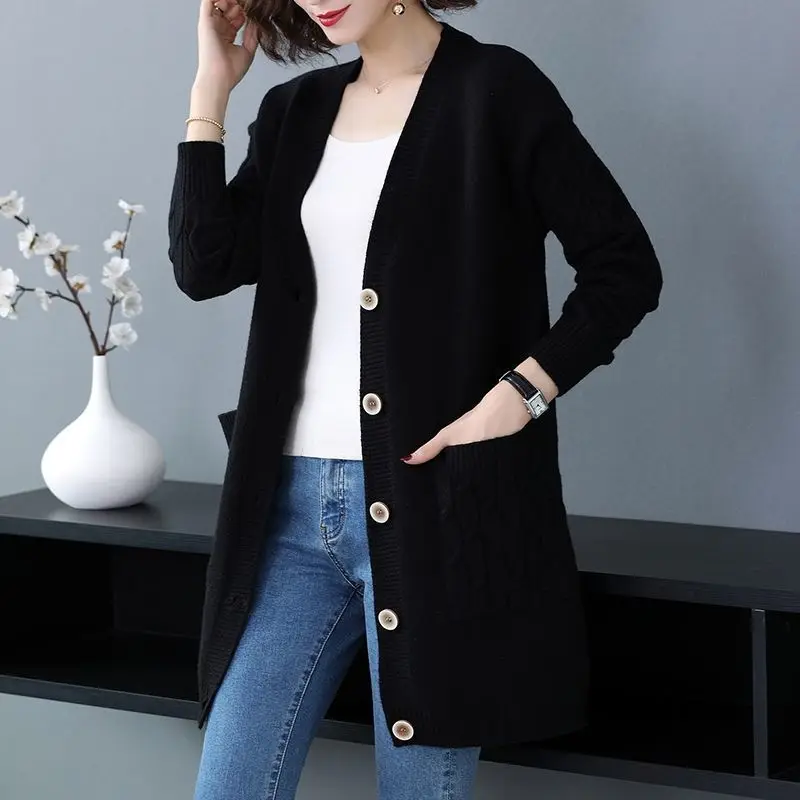 Fashion Spring Autumn Winter Clothes Women Knitted Coat Cardigan Mujer Sweater For Female Mid-Long Knitwears Cárdigans