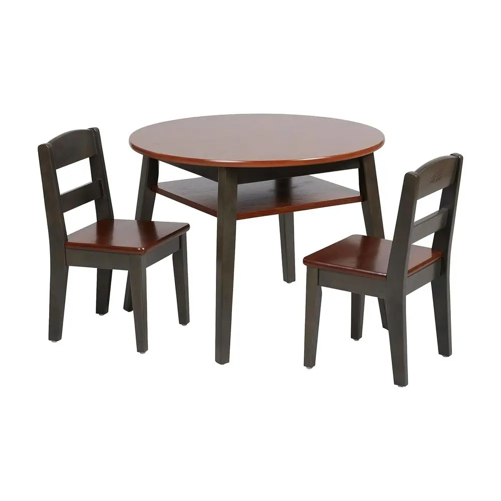 

3-Piece Kids' Walnut and Grey Wash Wooden Table and Chair Set