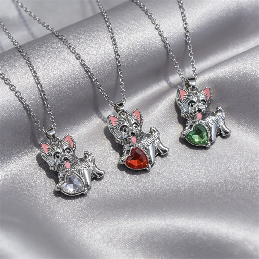 West Highland Terrier Pendant Necklace for Women Zinc Alloy Heart Shaped Synthetic Zircon Cute Animal Jewelry Dog Lover Gift