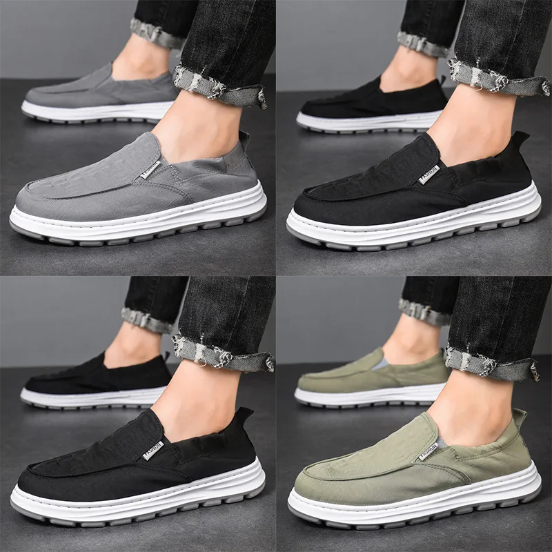 

Beijing Men's Cloth Shoes Ice Silk Cloth Face Slip-On Driving Low Comfortable Fashionable Single Shoes round Toe PVC Outsole