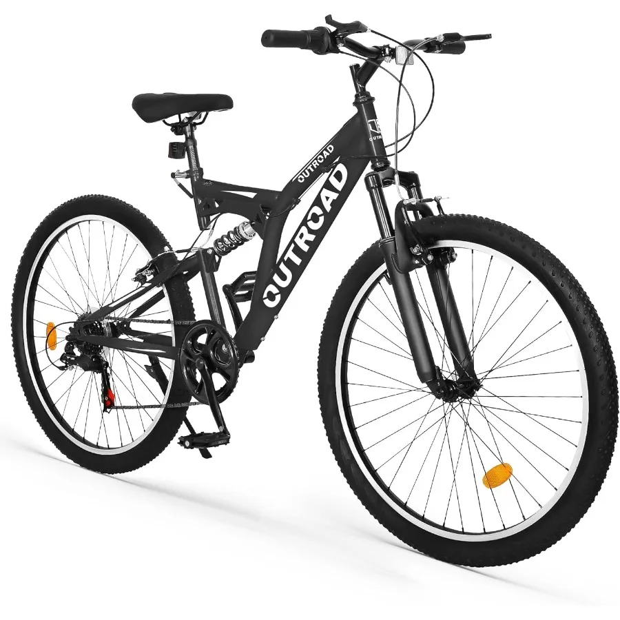 دراجة جبلية مزدوجة التعليق الكامل مقاس 26 بوصة و7 سرعات للرجال والنساء البالغين مع فرامل مزدوجة على شكل حرف V مثالية للمطارات على الطرق الوعرة والحضرية