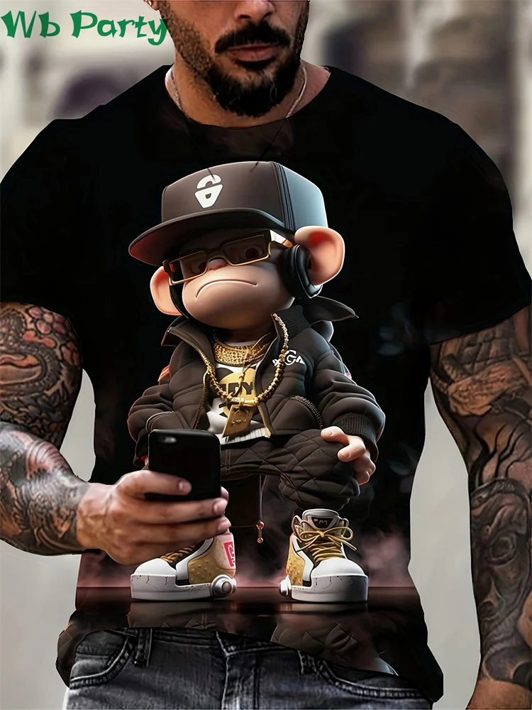 

Hip Hop Monkey Pattern Print T-shirts O-Neck Short Sleeve Tee Designer Clothes Men Monkey Print Clothes Men Designer T-shirts