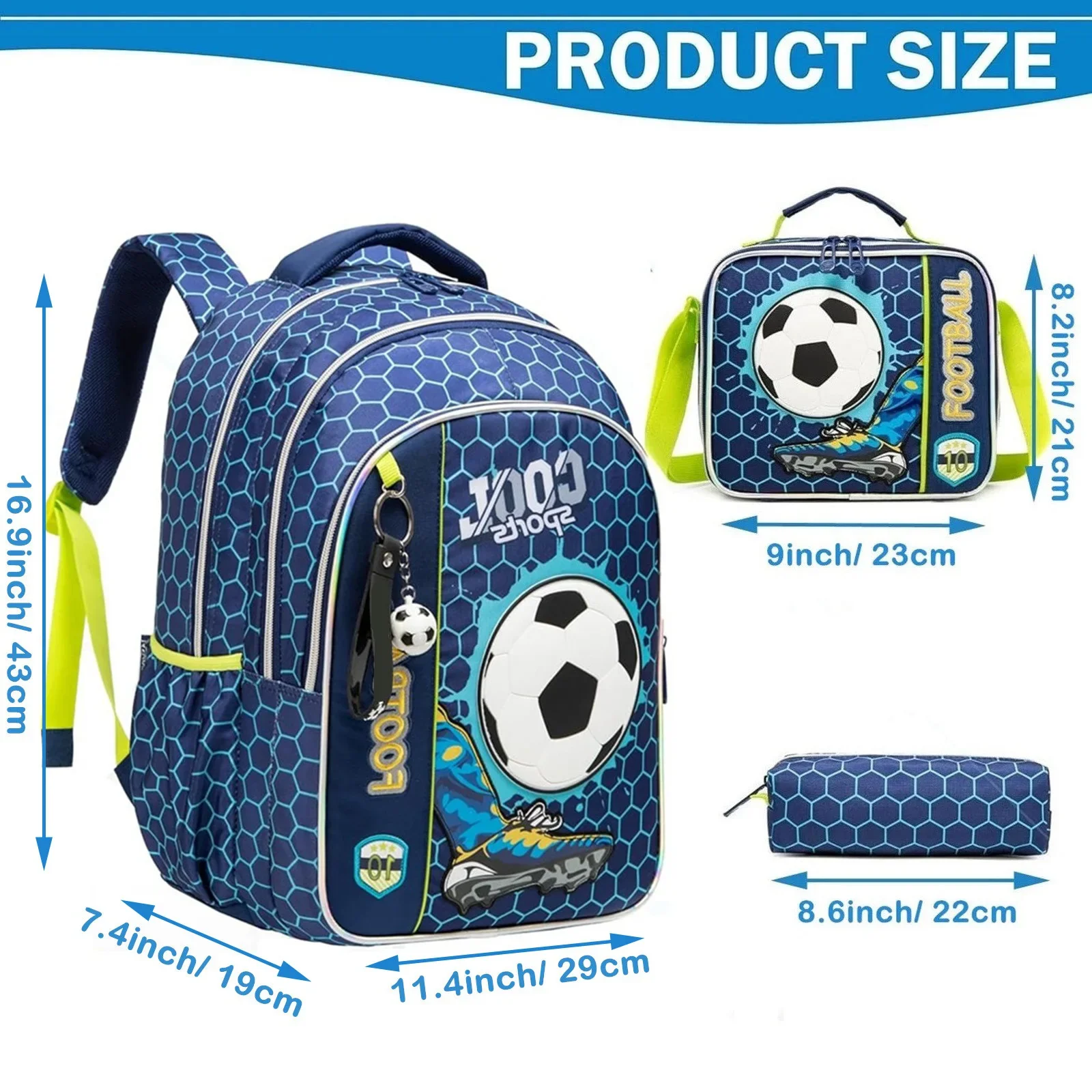 3PCS School Backpack for Boys Durable Elementary Student Backpack Large Capacity Bookbag Lightweight Mochila Back to School Bag