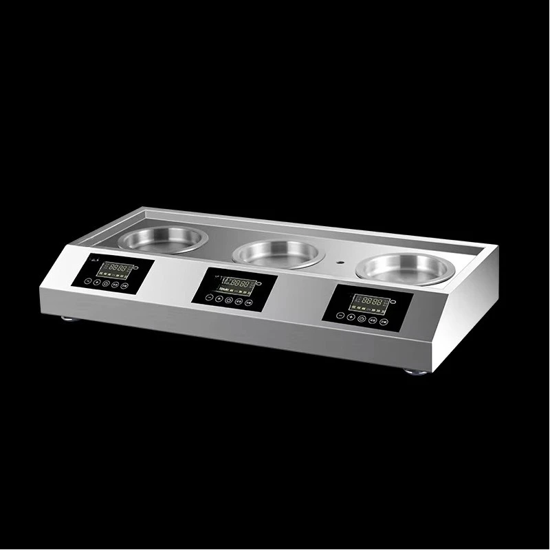 Practical electric steamer for the catering industry, made of stainless steel, three control panels, flexible temperature
