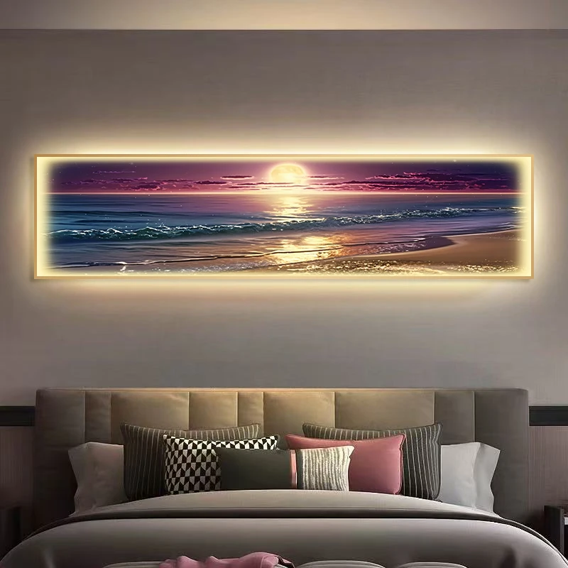 xx-Modern Wave Scenery LED Decorative Painting Home Decoration Living Room Bedroom Background Bedhead Sofa Wall Painting Light