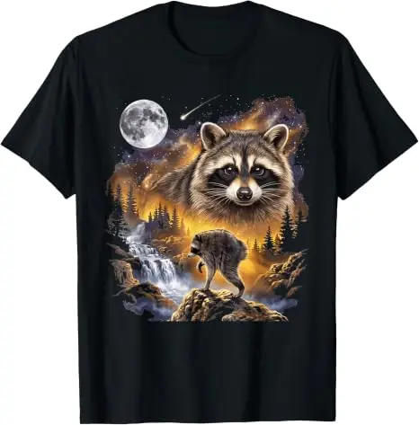 Jimothy Raccoon Moonlit Lustiges Jimothy Outfit aus Seattle Trendiges T-Shirt Y2k Retro Raccoon Howling At The Moon Graphic Outfit – Detail 10