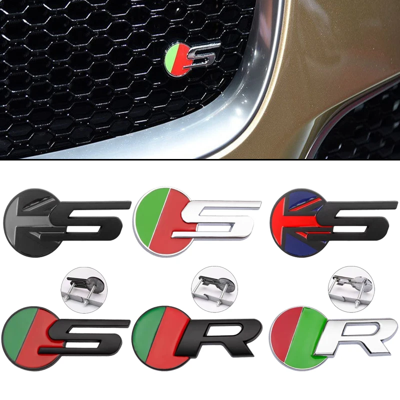 3D Metal S R Logo Car Sticker Side Fender Rear Trunk Emblem Badge Decals for Jaguar X-TYPE F-TYPE XE XF XJ XJR XFR Accessories