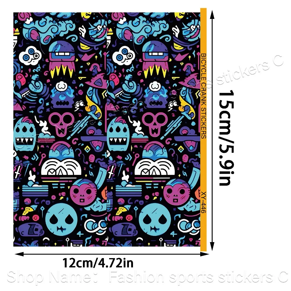 1Pair Colorful Cartoon Graffiti Skull Crank Arm Waterproof Scratch Resistant Stickers MTB Road Bike Crankset Protective Decals
