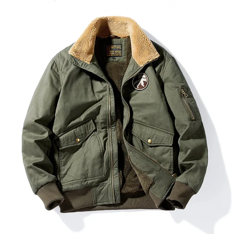Autumn Winter  New Fashion Men's Casual Trendy Turn-down Collar Long Sleeve Zipper Pocket Warm Thicken Jacket Coat Male Tops