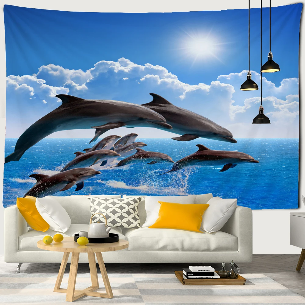

Undersea World Tapestry Wall Hanging Mermaid Dolphin Tapestry 3D Printed Wall Tapestry for Living Room Bedroom Dorm Blanket