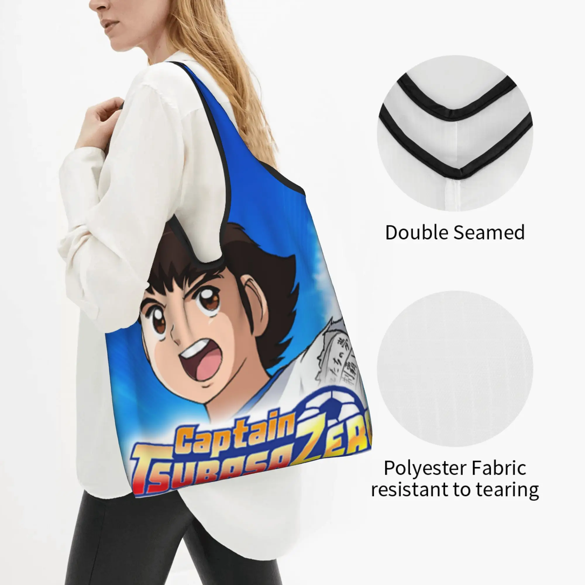 Kawaii Printing Captain Tsubasa Anime Shopping Tote Bag Portable Shopper Shoulder Classic Boy Football Motion Handbag