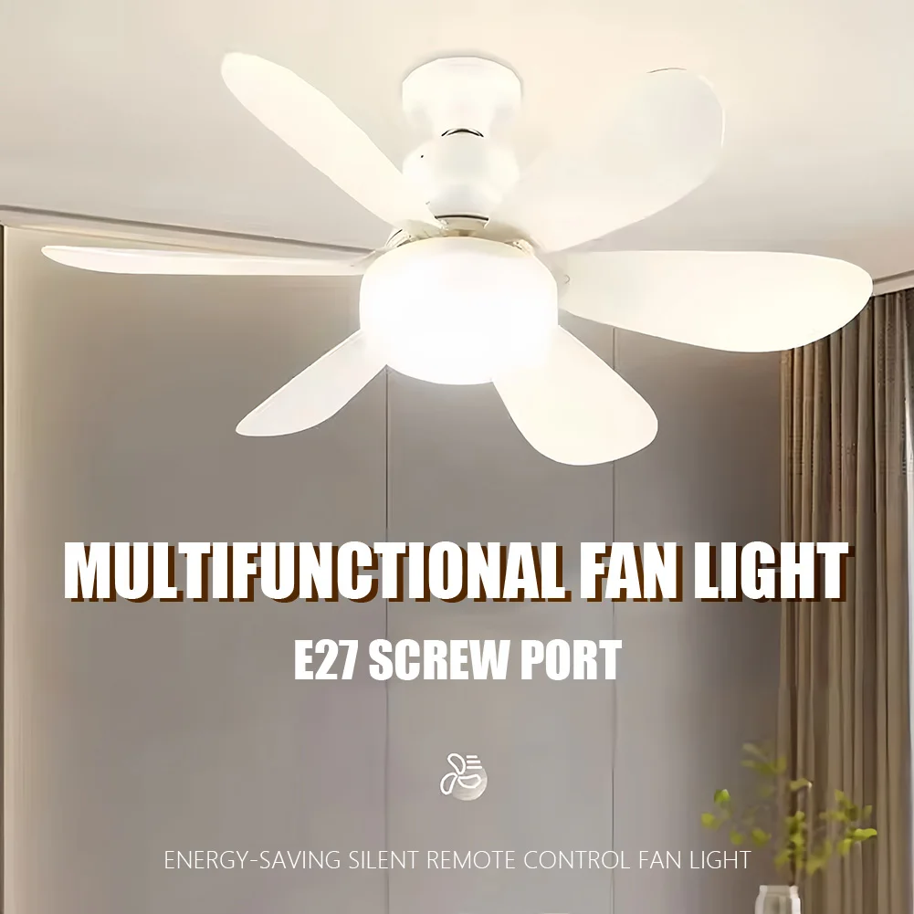 

Socket Fan Light with Remote Small Ceiling Fan Light 3-Color Dimmable LED 3 Speeds 3000-6000K E27 for Bedroom Kitchen
