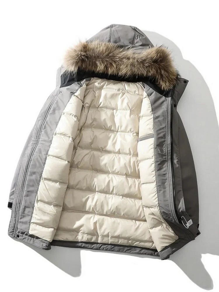 

Мужская повседневная удлиненная куртка с наполнителем из 90% пуха, теплая, для активного отдыха, морозостойкая, с капюшоном, свободного кроя, из полиэфирного волокна