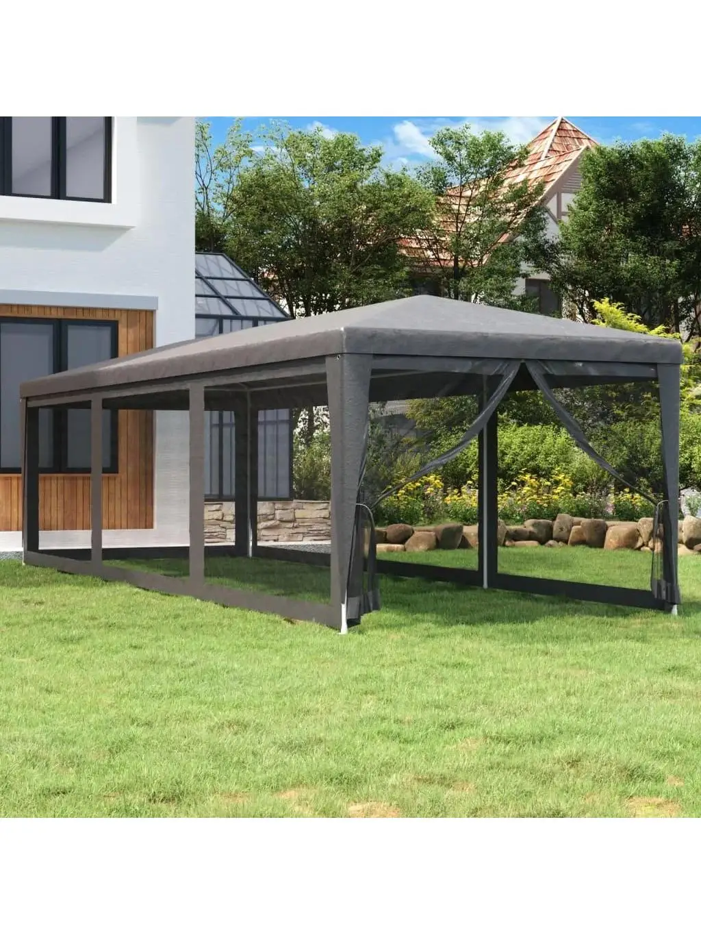 Vidaxl Anthracite Party Tent With Mesh Sidewalls 3X9 Hdpe Outdoor Products Sunshade And Rainproof Size 8