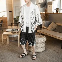 Men Japanese Tracksuit Men Summer Fashion Two Piece Set Kimono Shirt +Shorts Casual Loose Streetwear Male Clothes Men 2Piece Set