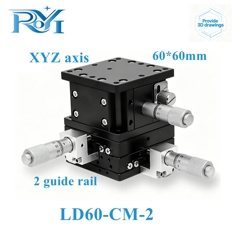 XYZ Axis 60*60mm Trimming Station Manual Displacement Platform Linear Stage Sliding Table XYZ60-LM/CM/RM-2 Cross Rail LD60-LM-2