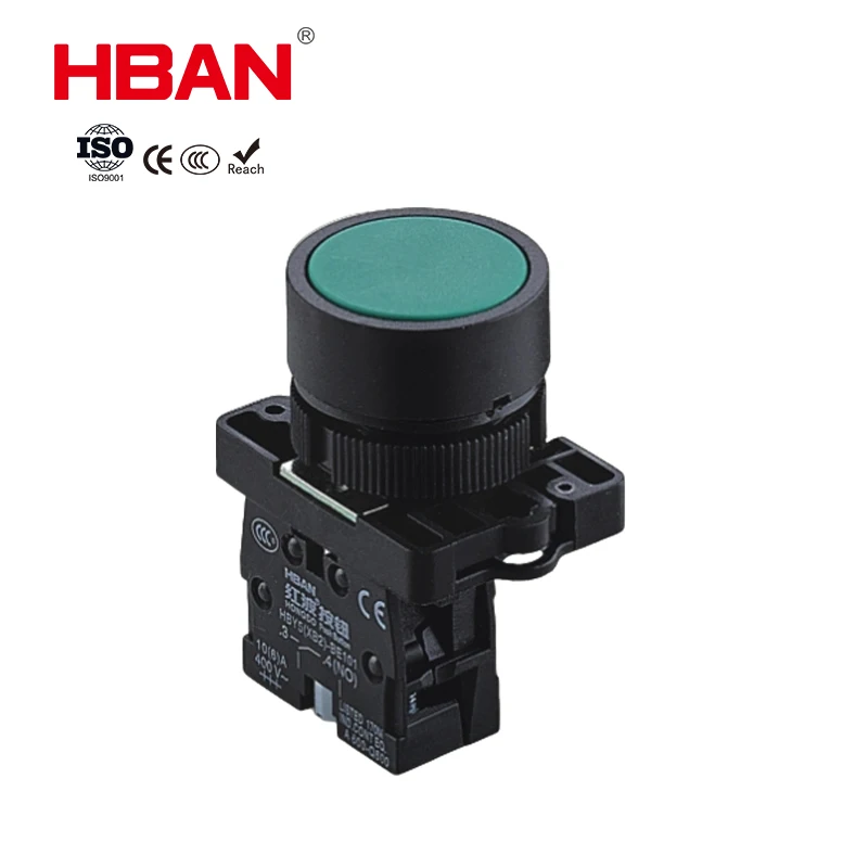 HBAN 22mm 1NO Plastic Push Button Switch 10A 600V Momentary IP65 Waterproof Flat Head Manufacturer Industrial Controls