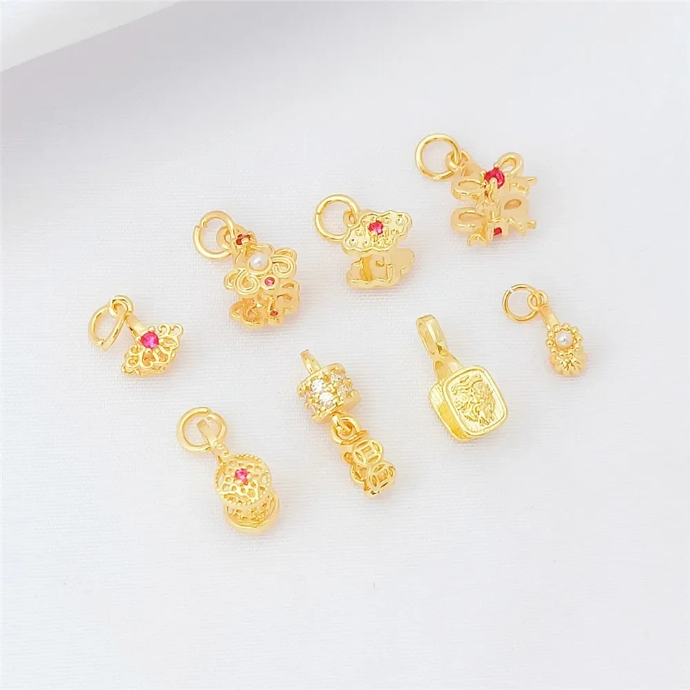 

Long-lasting 18K Gold-plated and Zircon Inlaid Bow, Auspicious Cloud Melon Seed Pendant, Diy Handcrafted Jewelry Accessory