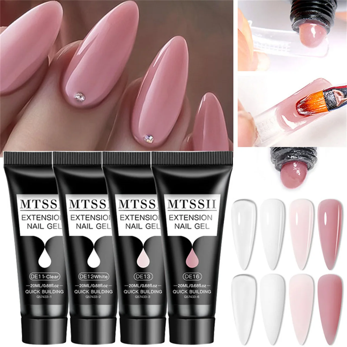 4/6/8PCS 20ml Poly Nail Extension Gel Set Semi Permanent Hard Gel Acrylic Crystal White Clear Nude Gel Nail UV Construction Gel
