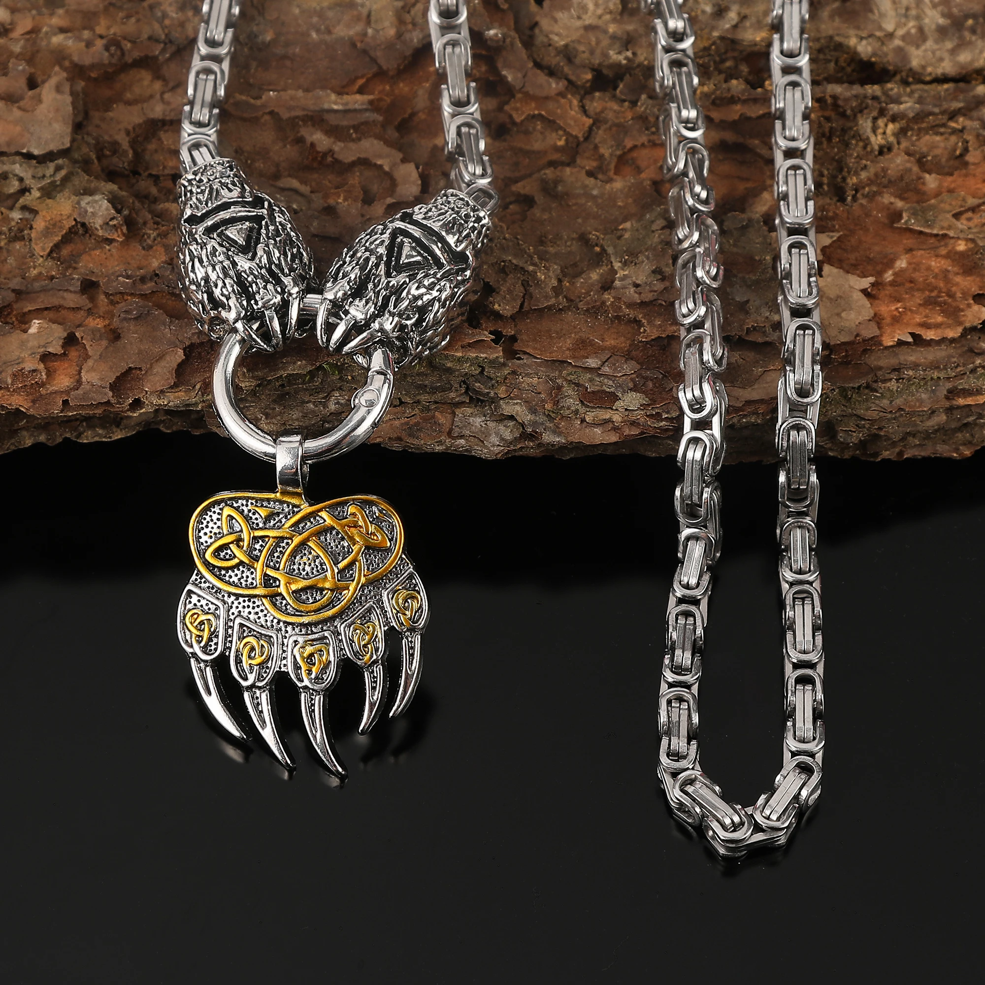 Vintage Viking Bear Claw Wolf Face Bear Claw Warrior Pendant Necklace Personality Punk Men's Necklace Stainless Steel Chain Women's Necklace Norwegian Style Party Jewelry Christmas Valentine's Day Mother's Day Father's Day Birthday Gift