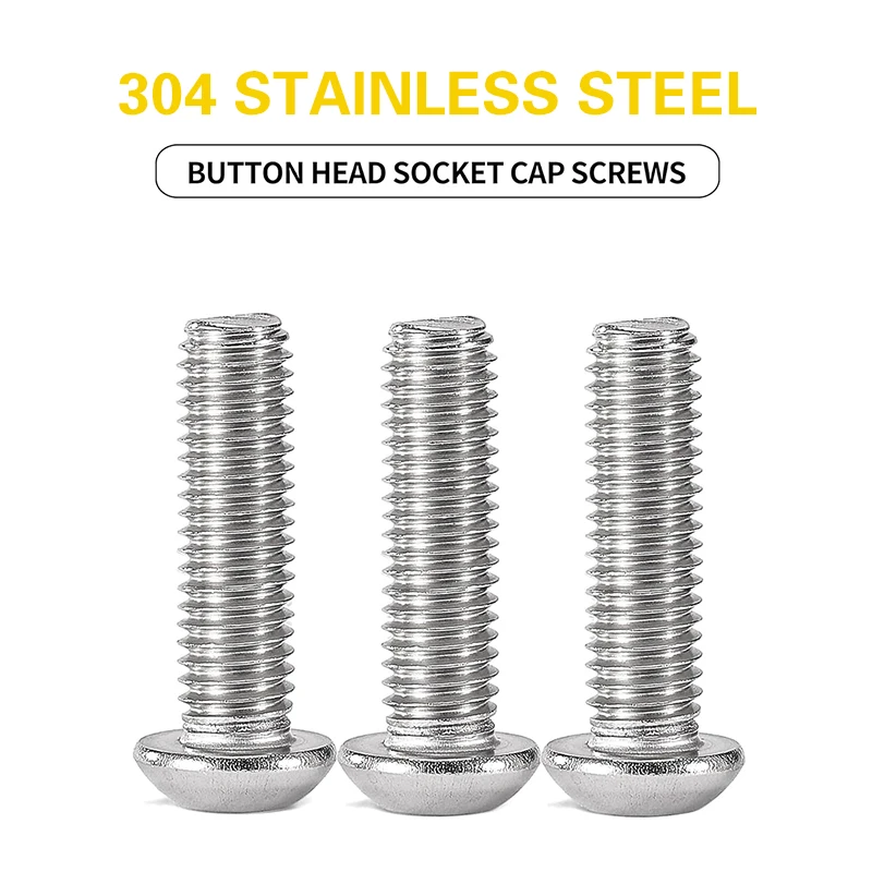 M6x8/ 12/ 16/ 20/ 25mm Button Head Socket Cap Screws Bolts, 304 Stainless Steel, Allen Hex Drive, Fully Threaded, Bright Finish