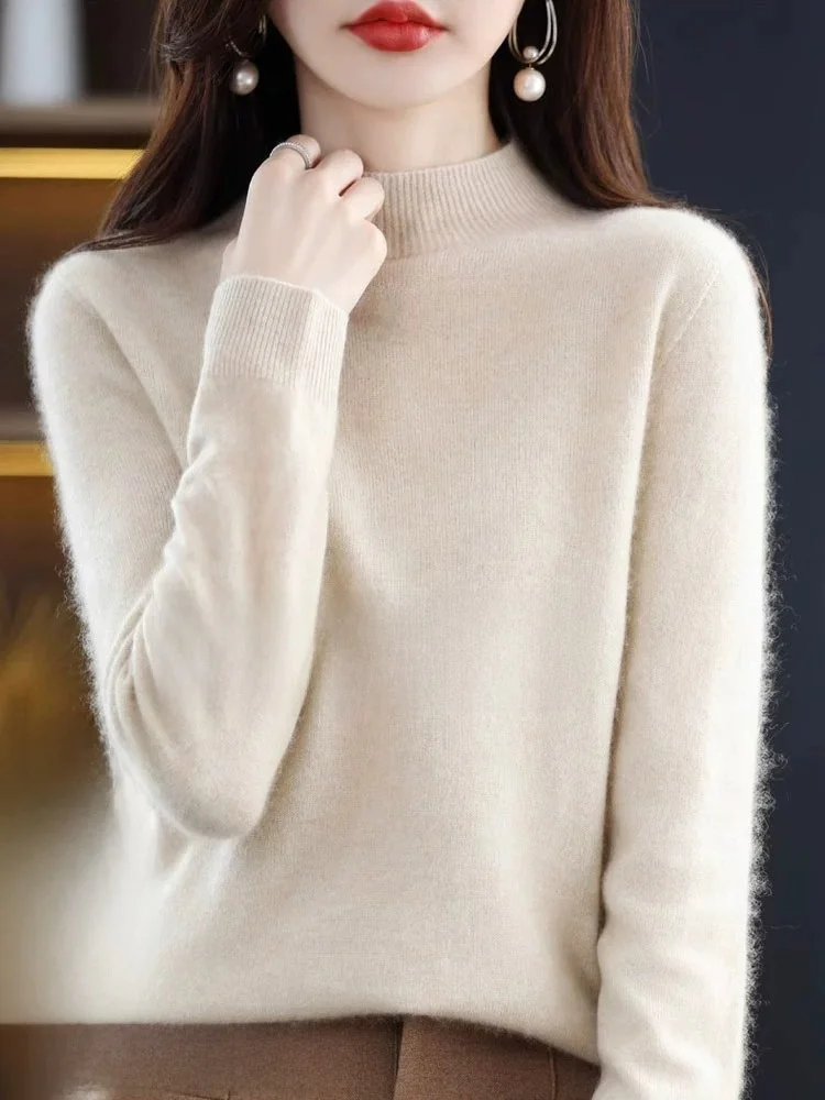  Thiened Long Sve Camere Sweater Women's Loose Fit Woolen Top f High Collar Autumn Winter Base Layer irt