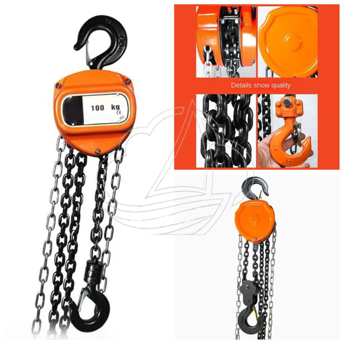 Portable Manual Chain Hoist 1 Ton Small Lifting Crane, Inverted Chain Block Available in 3 Meter and 6 Meter Lift Length