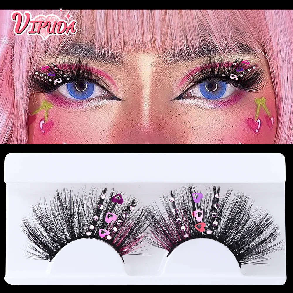 Vipuda 3D Colored Mink Eyelashes Fluffy Shiny Handmade False Lashes Wispy Korean Natural Manga Eyelash Party Makeup Cosplay Lash