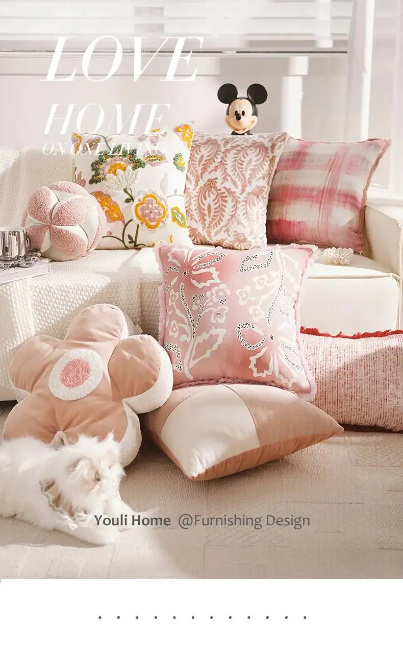 Boho Blumenbestickte Kissenbezüge, superweiche, getuftete Plüsch-Dekokissenhüllen für Sofa, Bett, Wohnzimmer, Heimdekoration – Detail 1