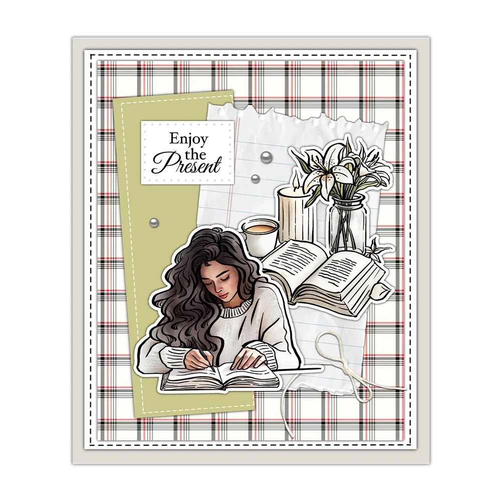 Mangocraft Studying Reading Girl And Books Bag Clear Stamp DIY Scrapbooking Supplies Silicone Stamp For Card Making Albums Decor
