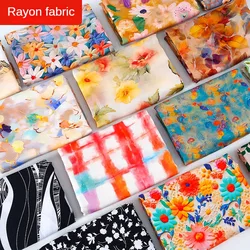 Fashion Flower Pattern Rayon Dress Fabric Smooth By The Meter for Cheongsam Skirts Sewing Colorful Printed Cloth Thin Breathable