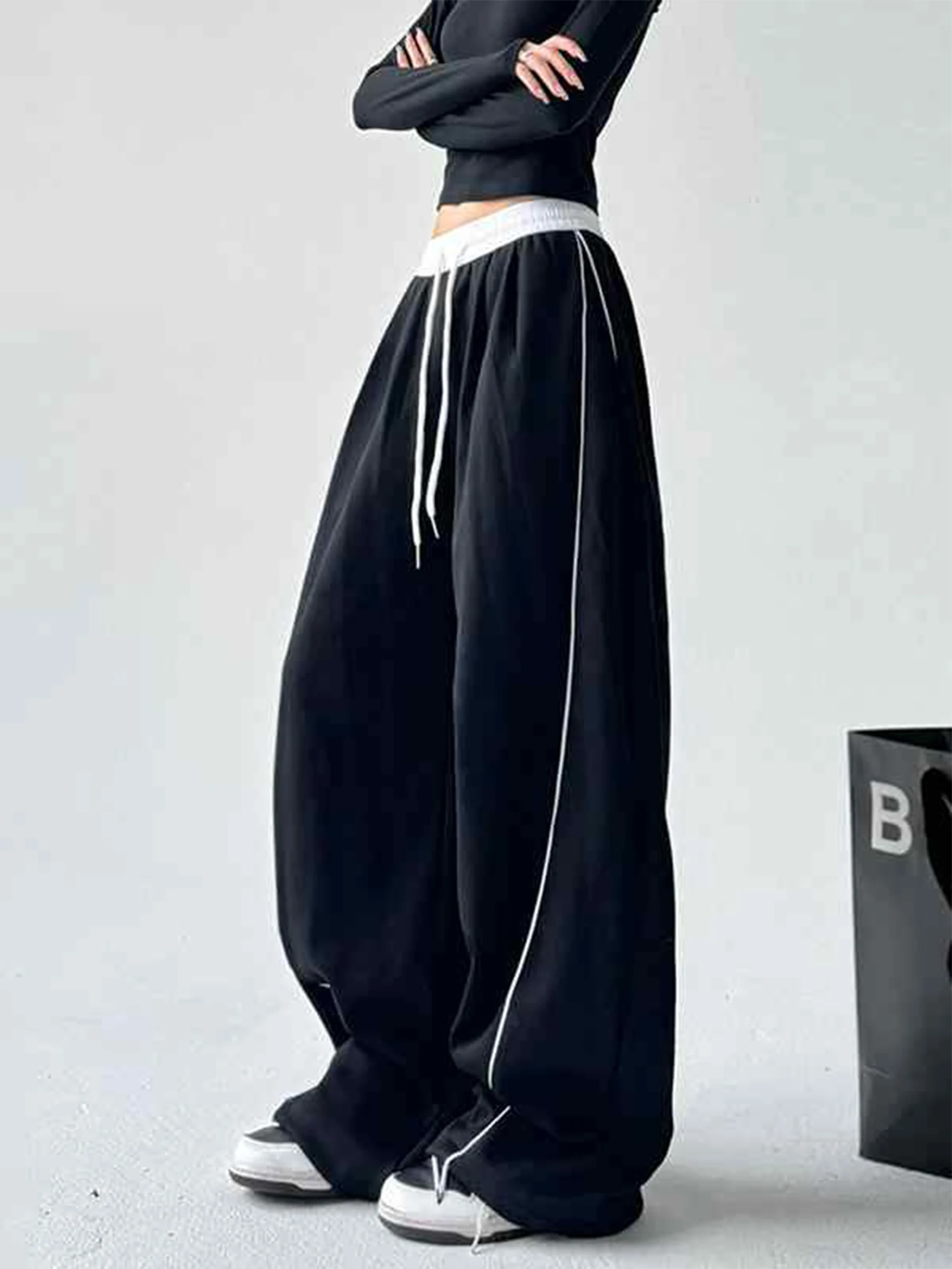 Women Grey Baggy Pants with Elastic Band Harajuku Japanese 2000s