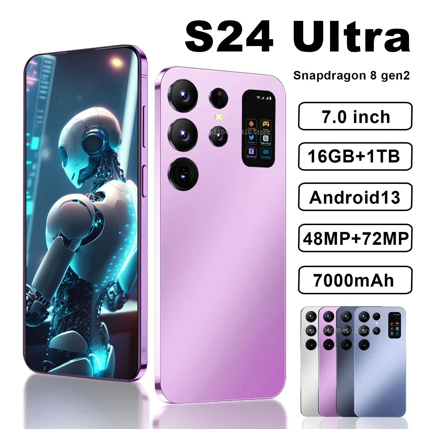 

S24 Ultra Original Smartphone 5G Global Version Mobile Phones 7800mAh Android Cell Phone 16GB+1TB Dual Sim Card 7.0HD Cellphones