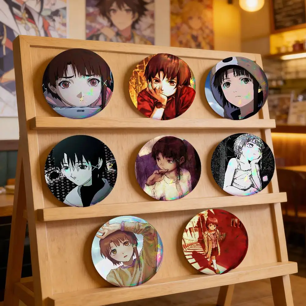 S-Serial Experiments Lain For Badge Personalized Custom Laser Reflective Badge Hologram Metal Enamel Pin Brooch Souvenir Gift