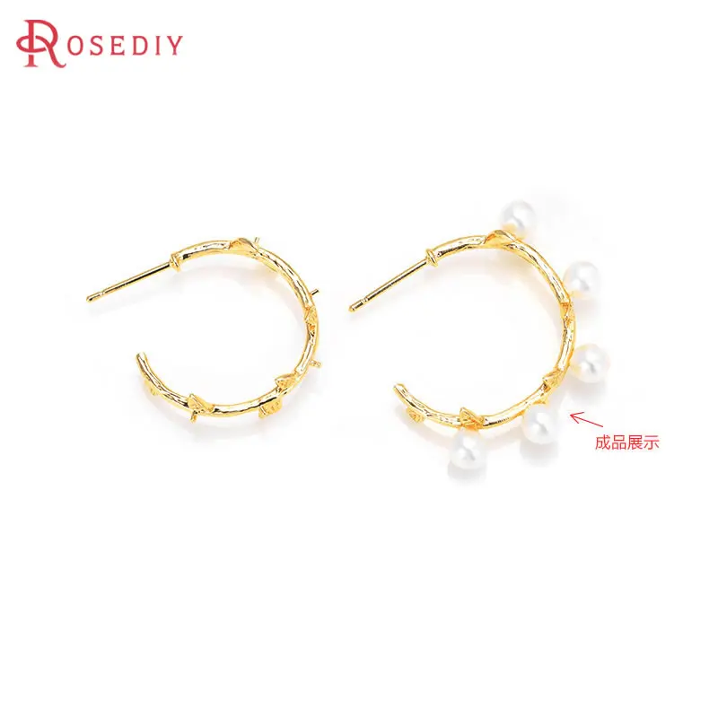 6PCS 18K Gold Color Brass with Half Pin Round Stud Earrings High Quality Jewelry Making Supplies Necklace Accessories for Women