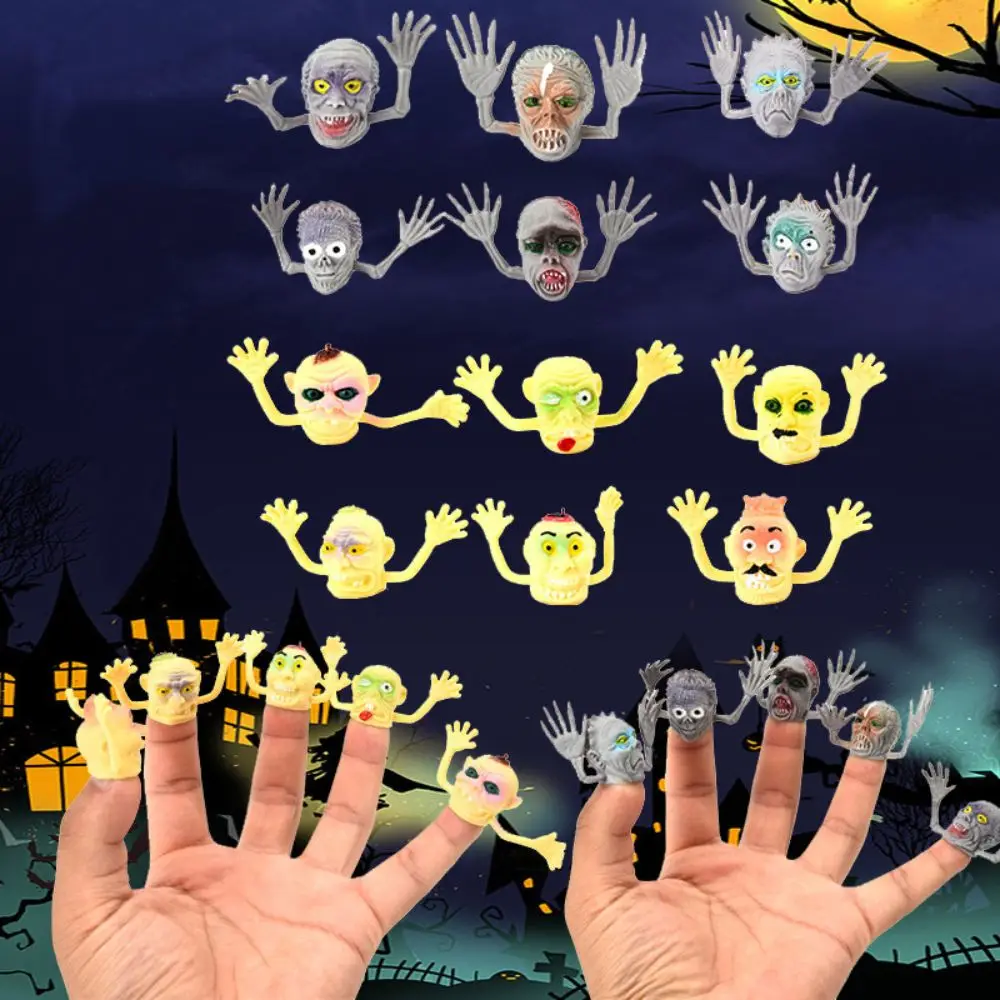6 Pcs Resin Halloween Ghost Head Finger Toys Portable Unisex Mini Ghost Head Zombie Soft Telling Story Puppets Hand Toys Kid