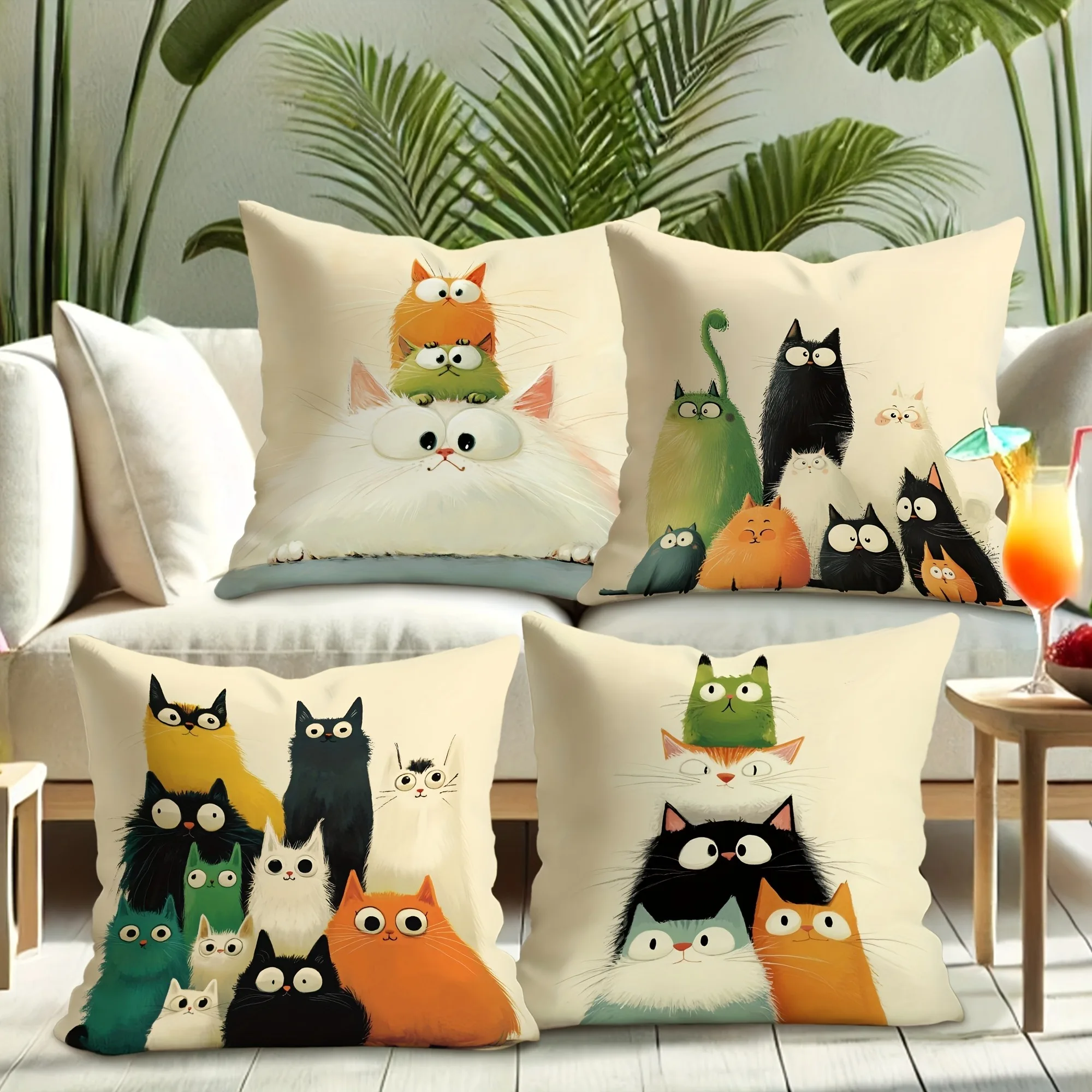 Super süßer Kissenbezug mit Cartoon-Katzenmotiv: Bunter, lustiger Katzen-Tiantuan-Kissenbezug für Sofa und Stuhl, Raum- und Heimdekoration, kurzer Plüsch